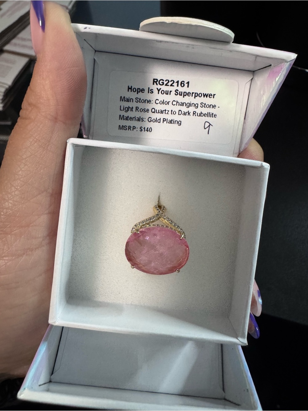 Pink Color-Changing Stone Pendant - Gold Plating